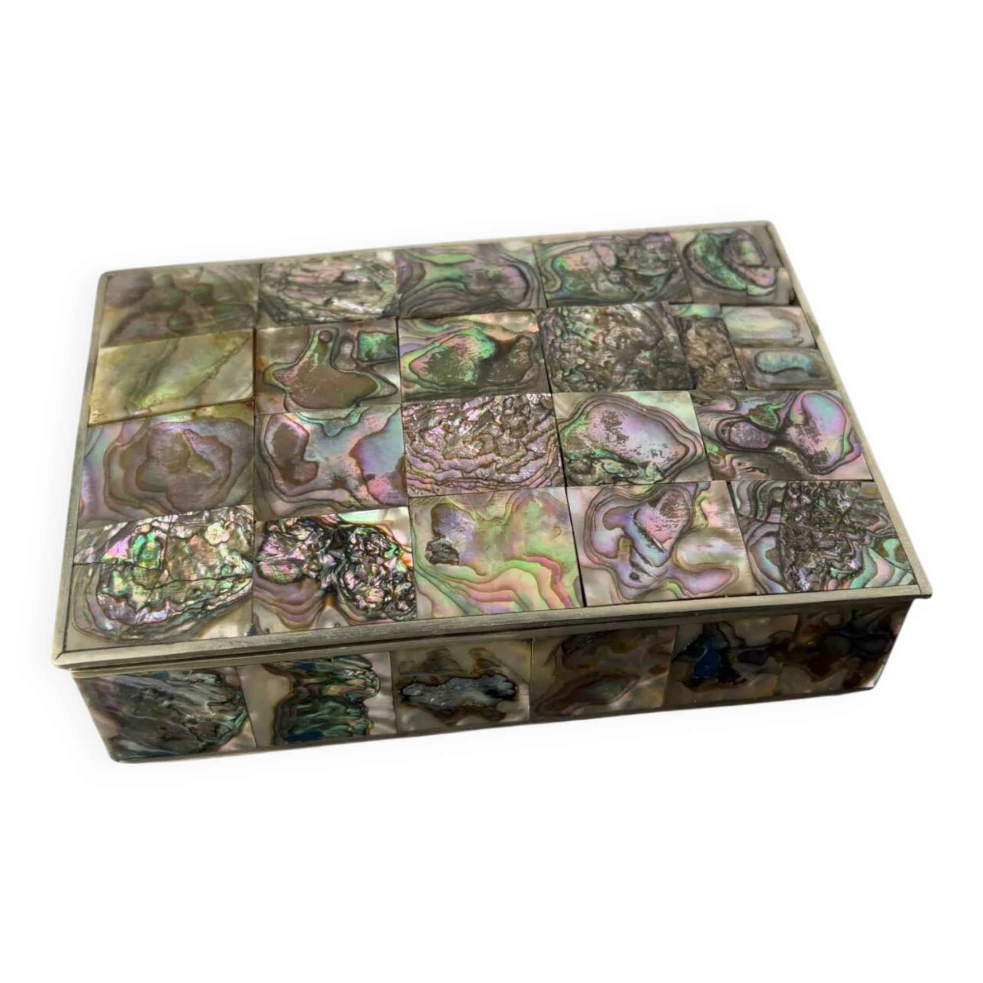 Abalone shell vanity box, Alpaca Mexico, 1970s