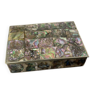 Abalone shell vanity box, Alpaca Mexico, 1970s