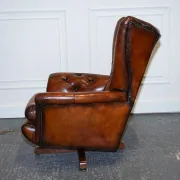 Vintage Brown Leather Armchair and Ottoman Set Hand-Dyed