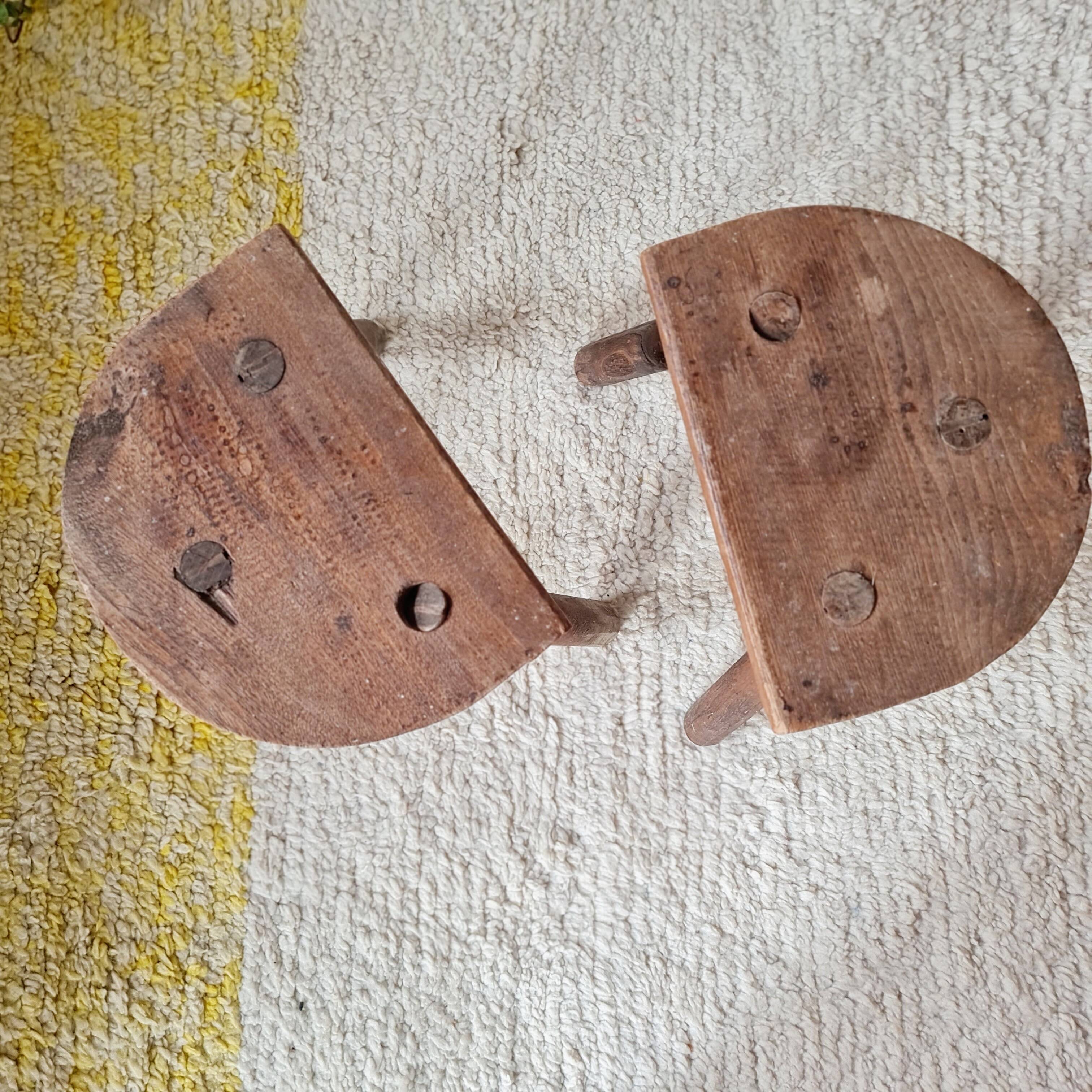 Pair of vintage brutalist tripod stools - folk art