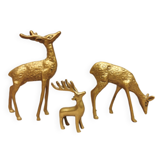 3 vintage animals deco / Brass Deer