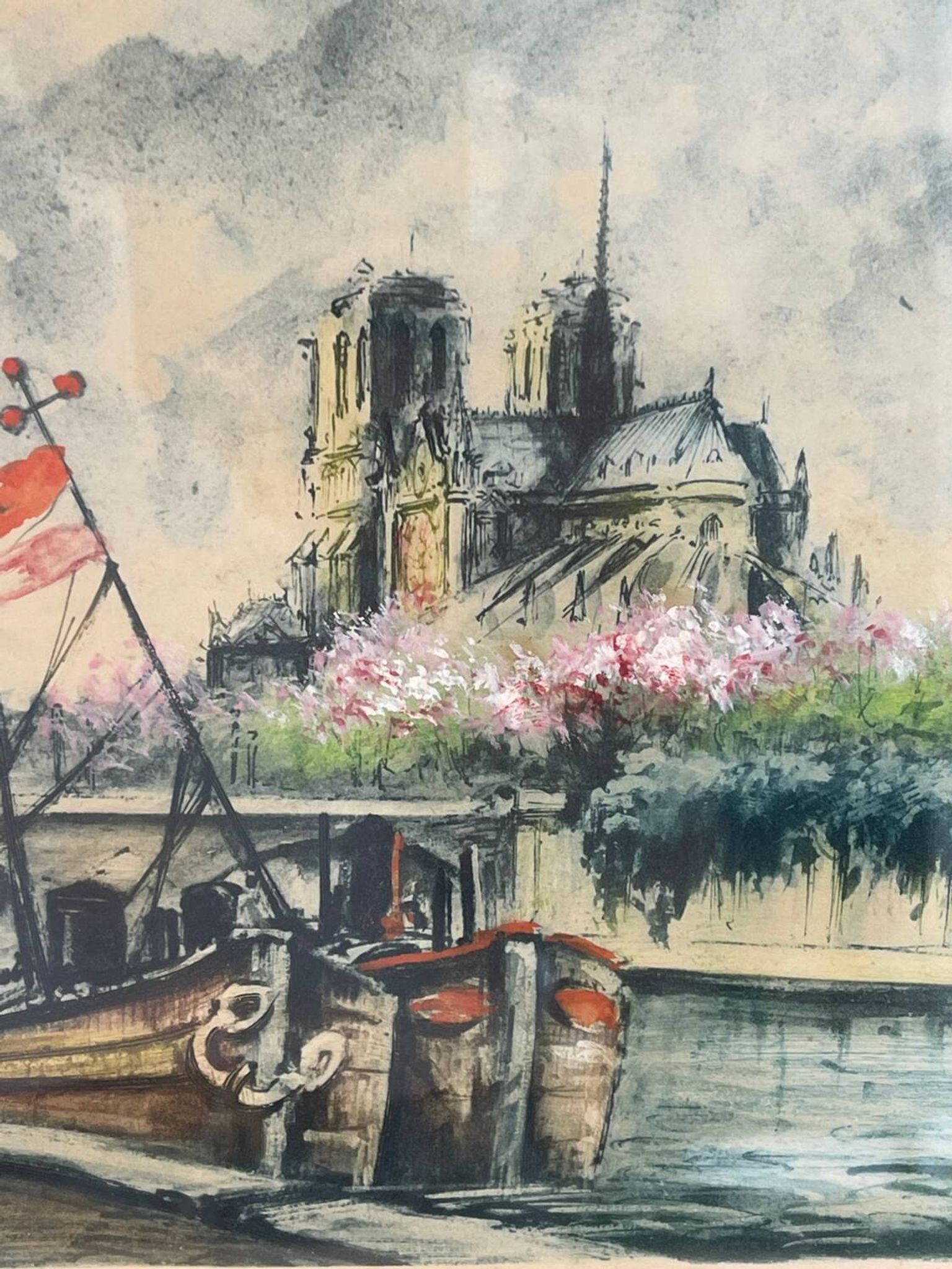 Original etching – View of Paris and Notre-Dame