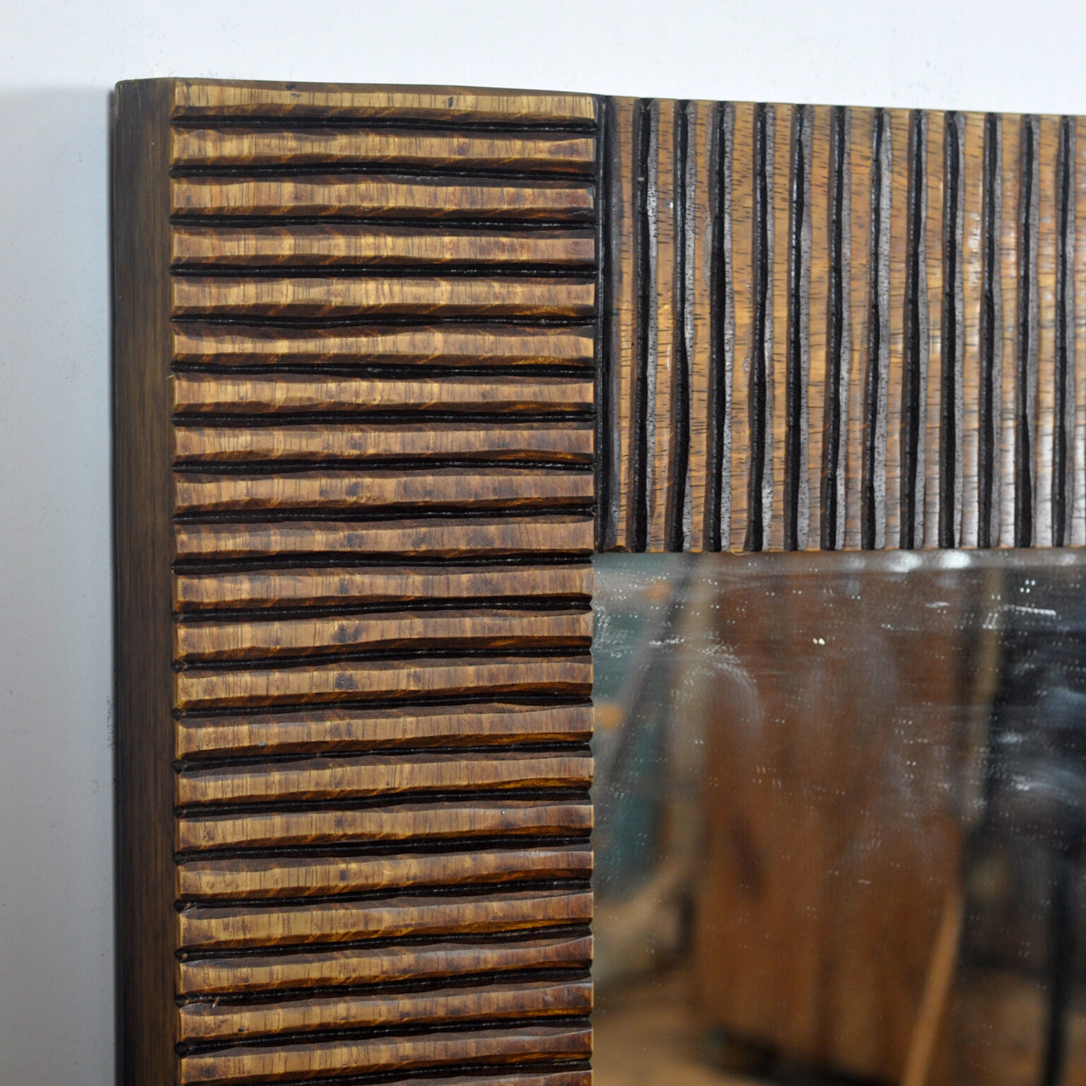 Oak brutalist mirror, 1970s