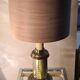 1970 wood and metal lamp in patinated riveted style with superb heavy lampshade in real wood sheet