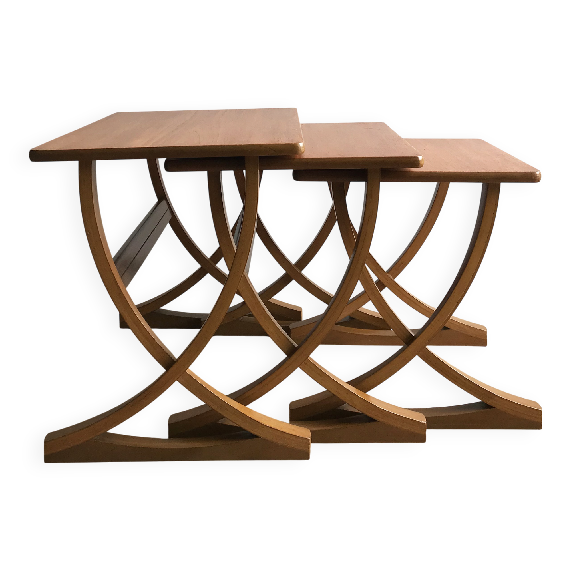 Set of 3 nesting tables from Nathan editions in teak and beech.