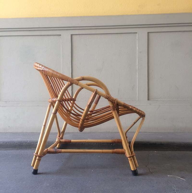 Vintage rattan basket armchair