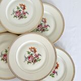 6 vintage dessert plates - White porcelain floral pattern and golden edging