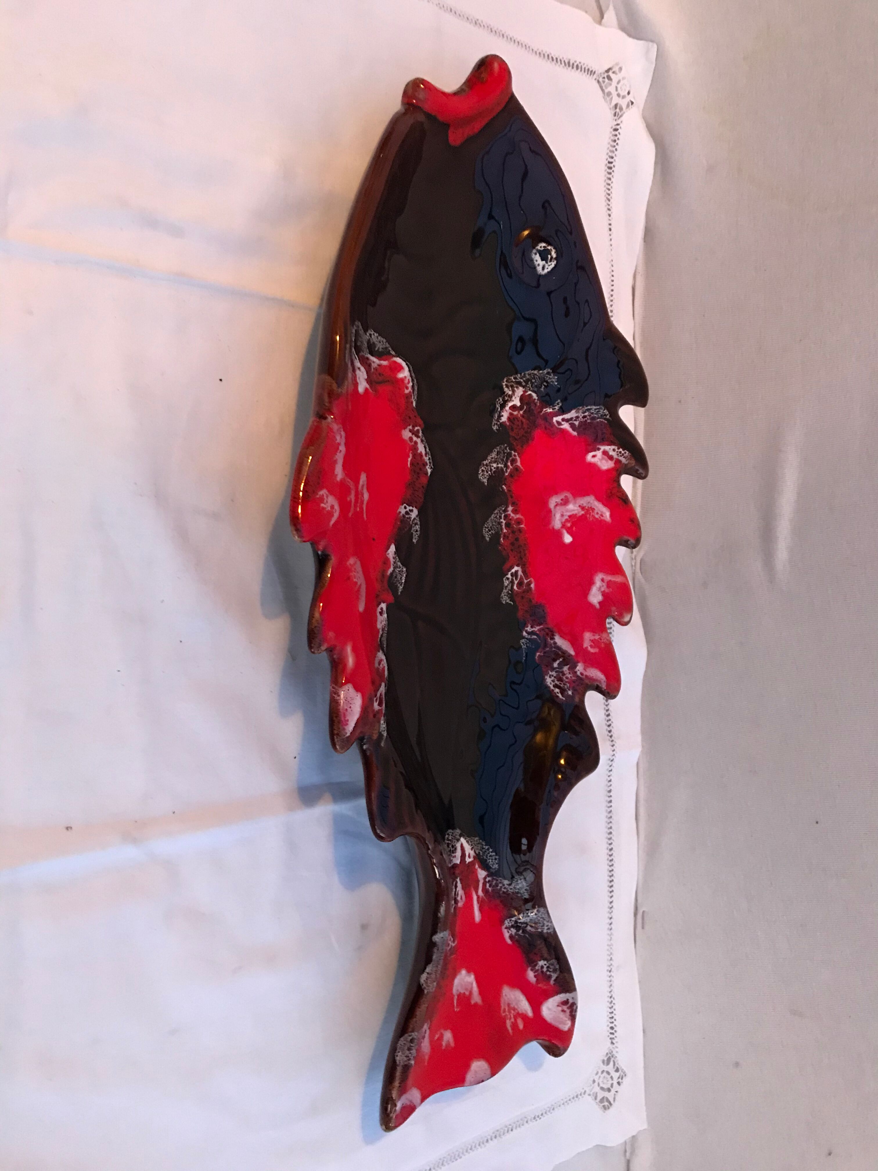 Former raw fish plate vintage red brown