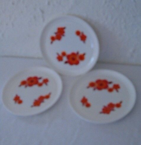 3 flat plates Lotus arcopal france orange diameter 22.5 cm
