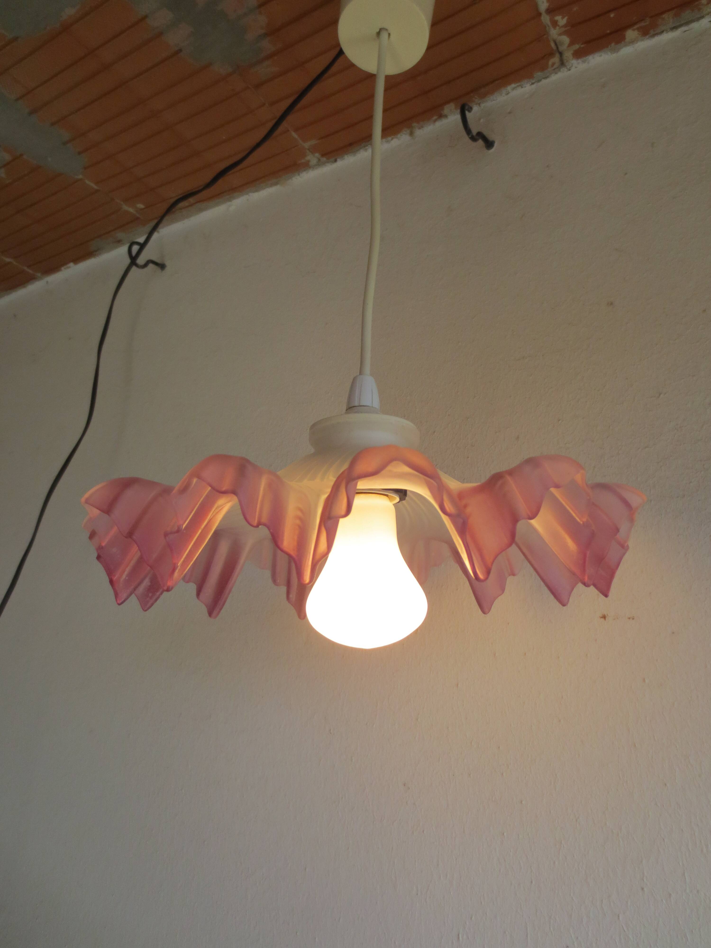 suspension with opaline pink-lilac lampshade