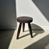 Tripod stool in upcycled teak with flat top - Small tripod stool in solid brown wood with circu seat