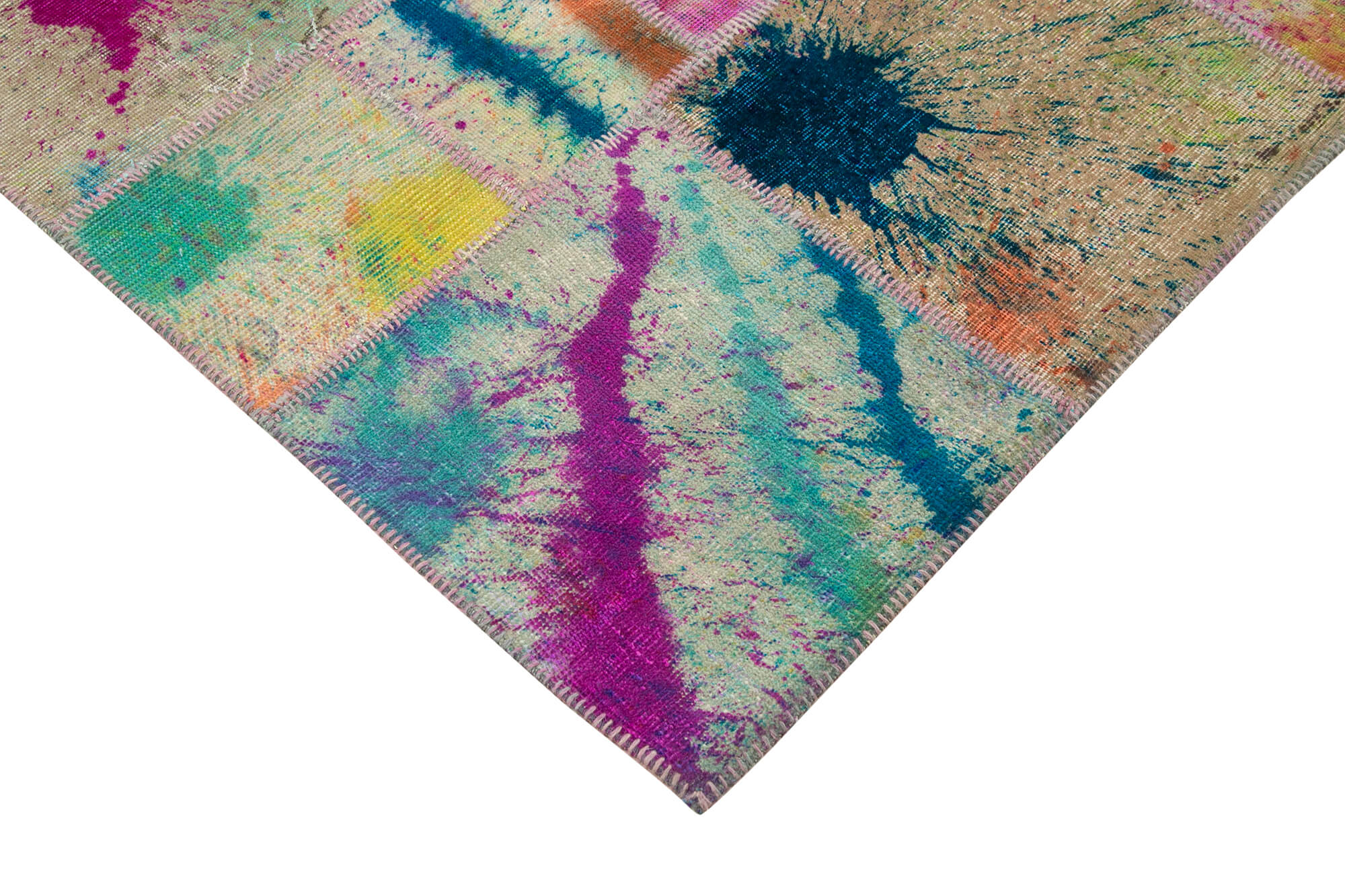 Tapis patchwork multicolore vintage 206 cm x 305 cm fait à la main anatolian vintage