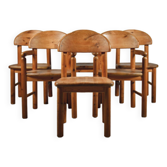 Chaises de salle à manger x 6, Rainer Daumiller, pin massif années 1970