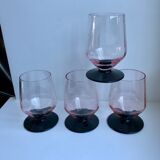Set of 4 glasses with pink feet and black feet Art Deco 30s