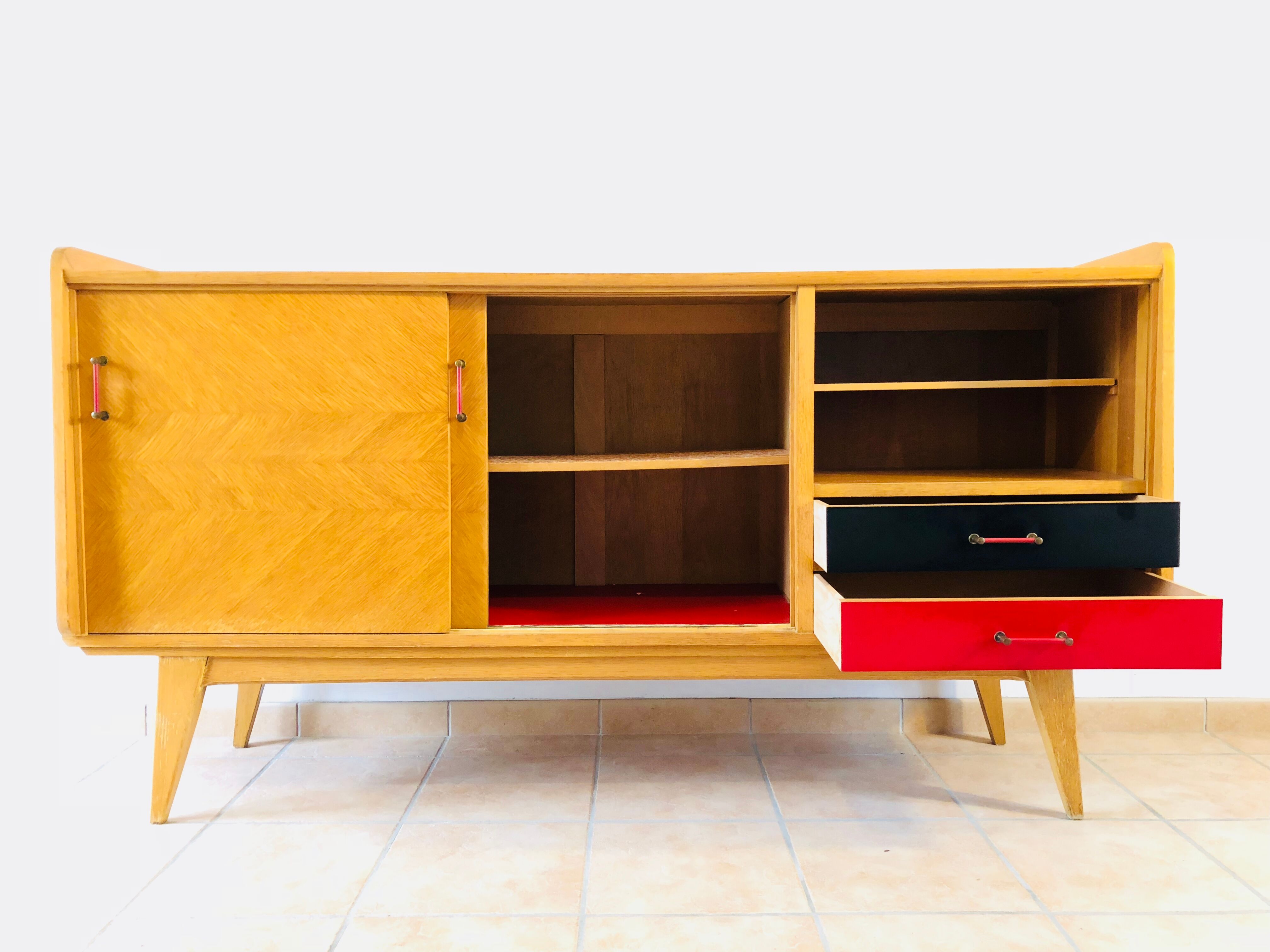 Sideboard oak feet compass 1960