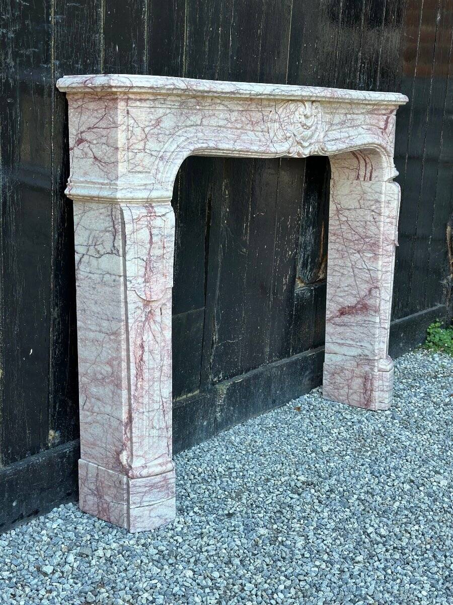 Louis XV Style Fireplace In Pink Marble, Circa 1980