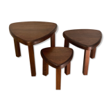Brutalist oak organic curved oval side or nesting tables, Dutch ca 1960