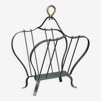 1950s magazine rack in green lacquered metal