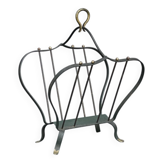 1950s magazine rack in green lacquered metal