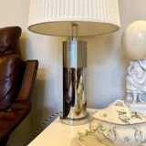 Table lamp in beige pleated cotton and chrome aluminum