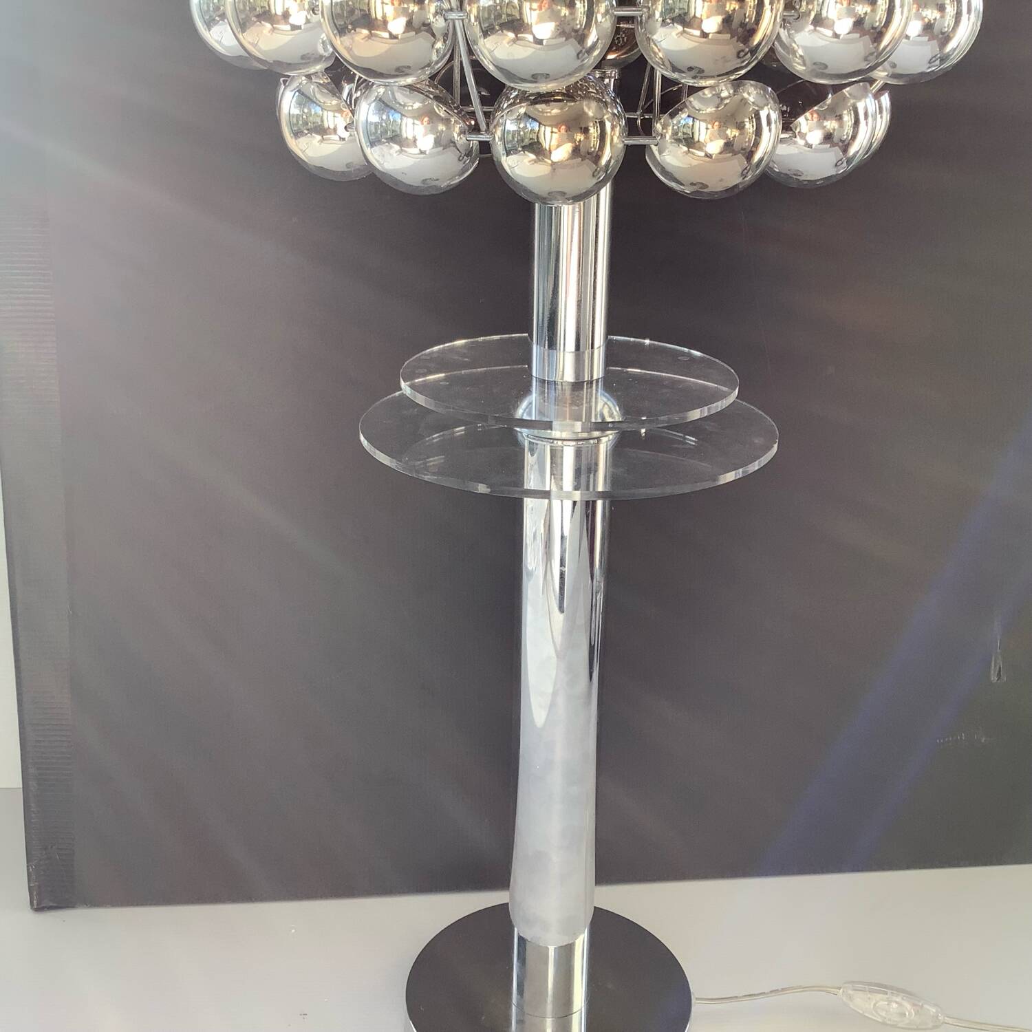 Lampe Vintage Cinétique Abat Jour Kare Plexi  Chrome Space age