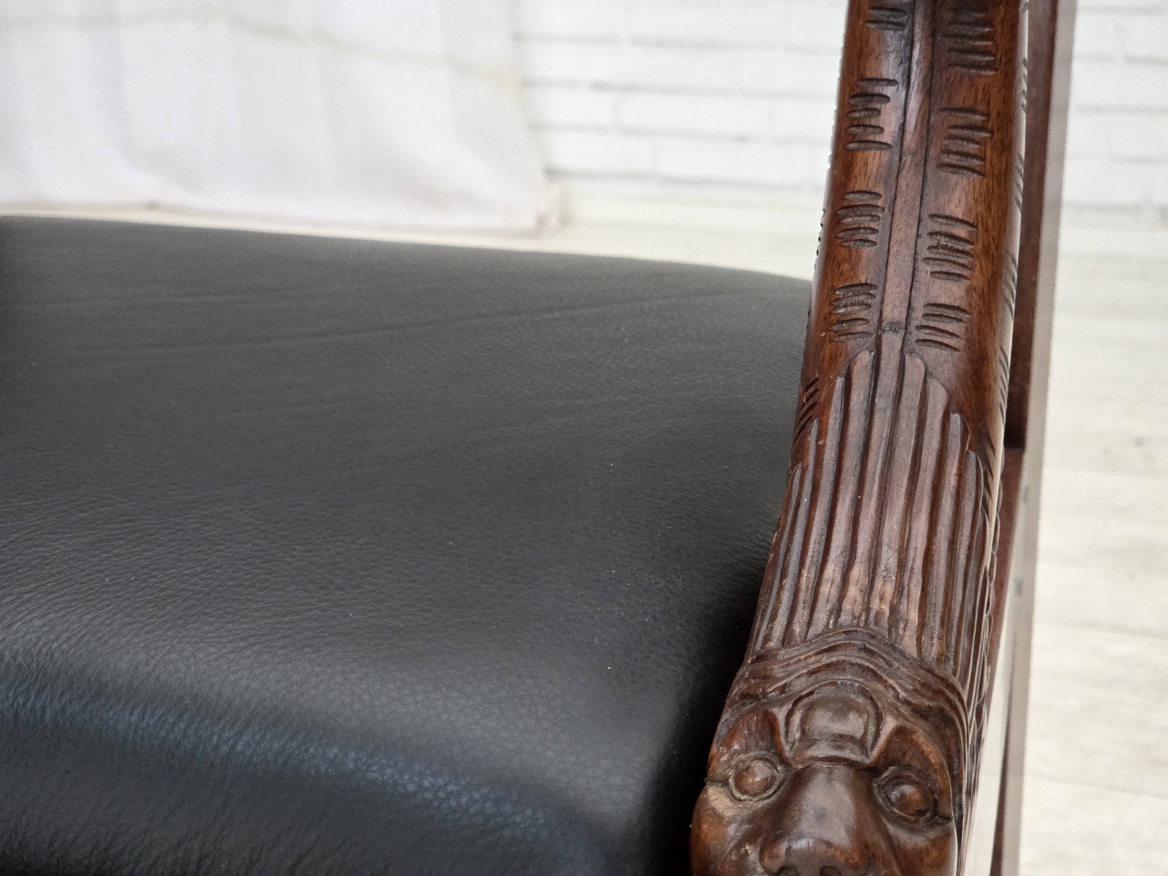 1920-30s, set of 2 armchairs, design after Georges Jacob, carved teak wood.