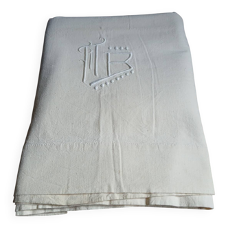 Antique sheet with embroidered initials