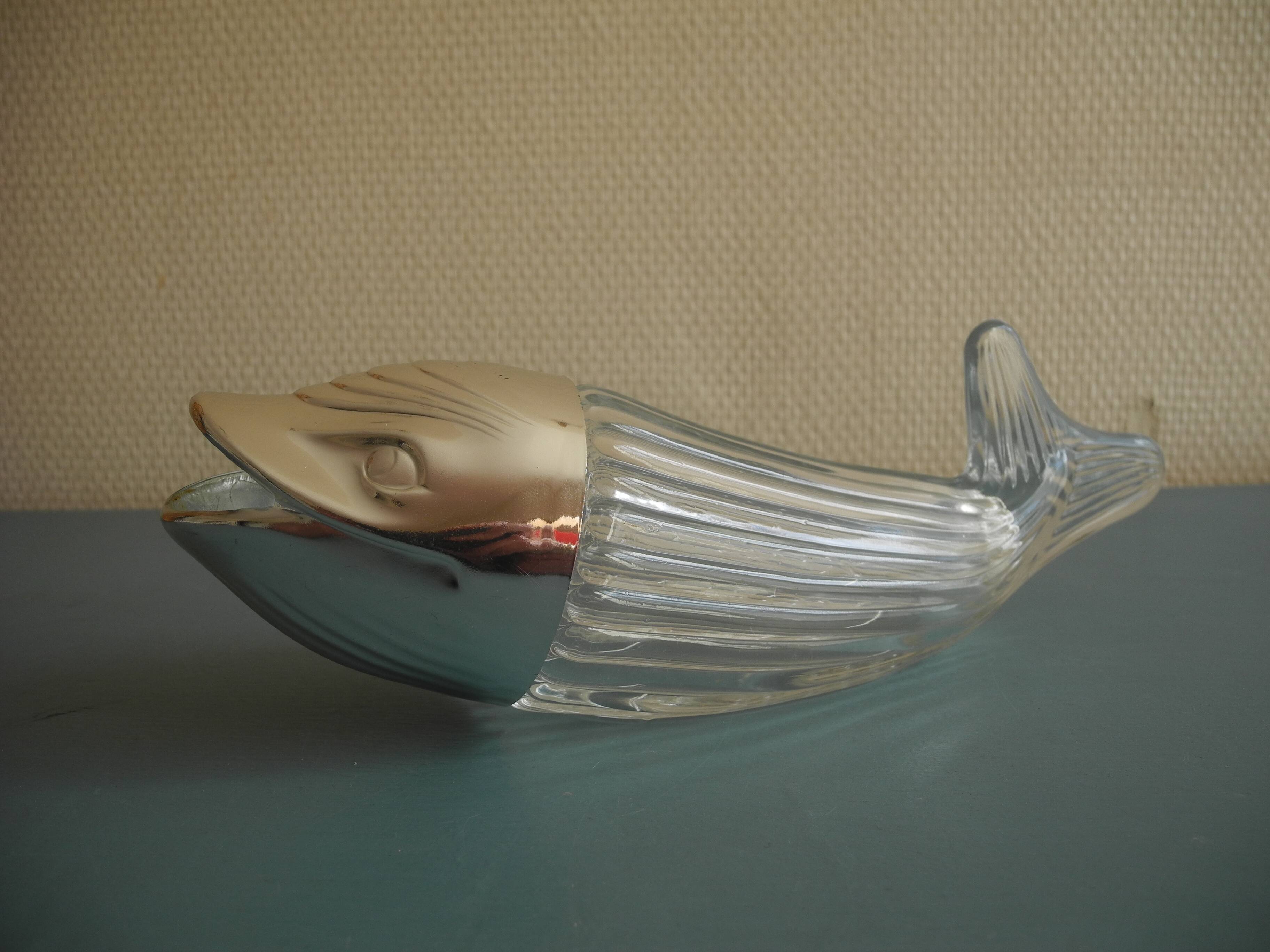 vintage glass fish nut dispenser whale table art