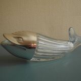 vintage glass fish nut dispenser whale table art