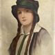 Old portrait of a young woman with braids and a hat, circa 1930