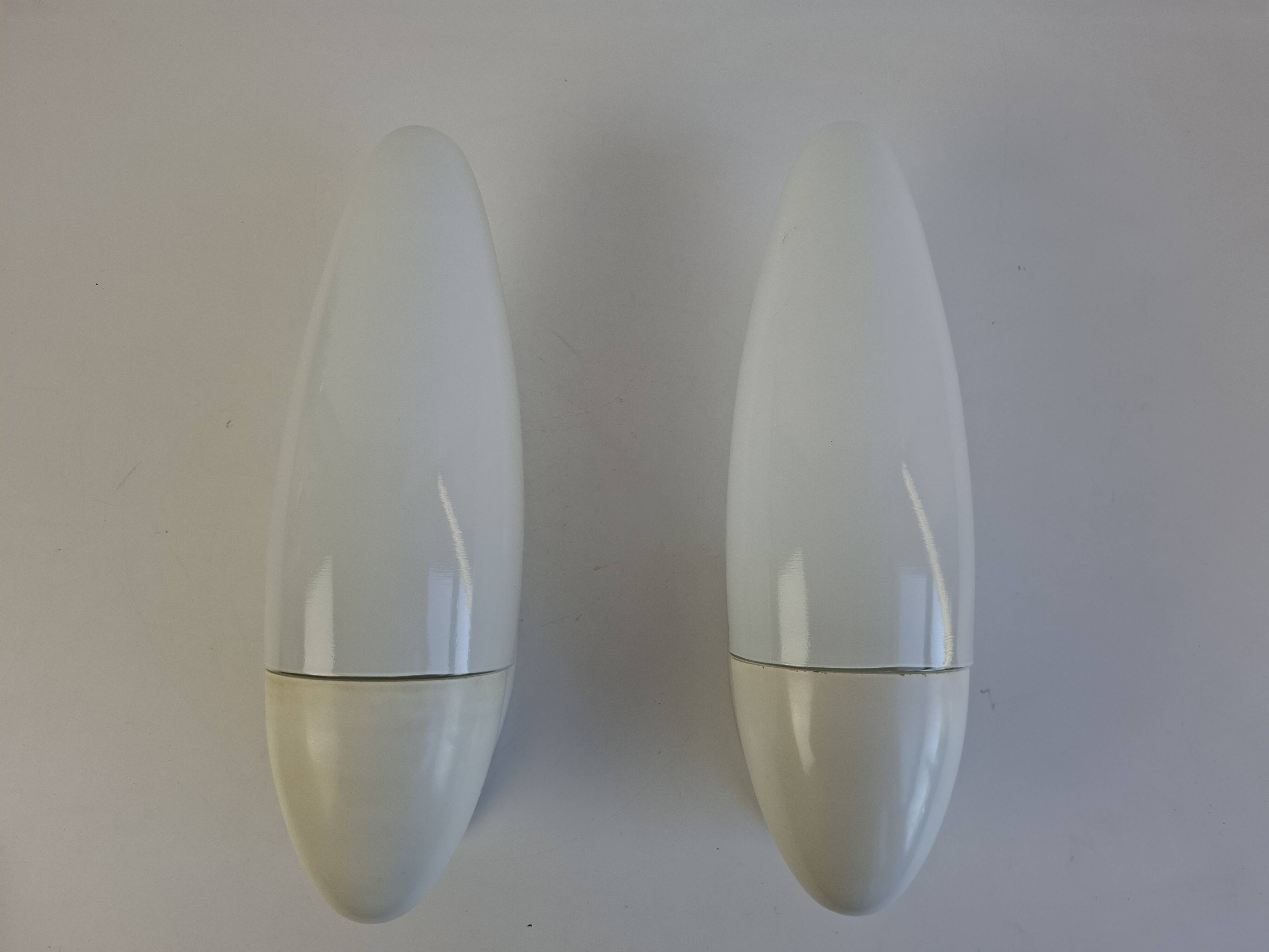 Pair of 1960s Czechoslovak Milk Glass and Bakelite Space Age Wall Sconces