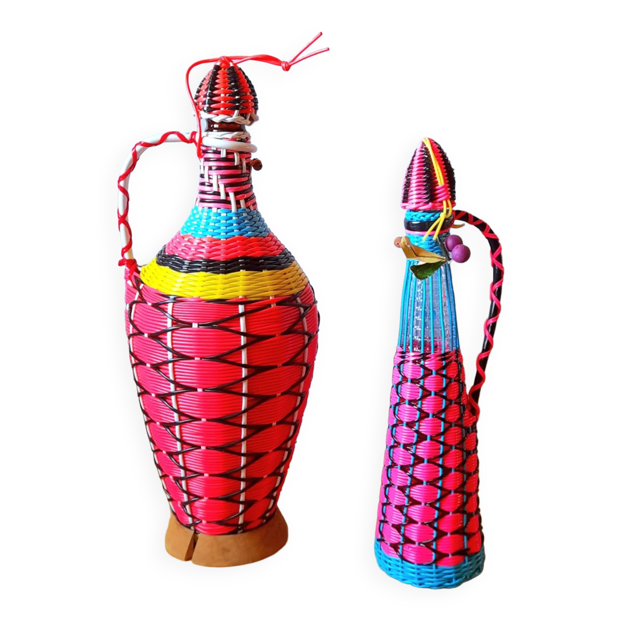 Scoubidous bottles from the 60s