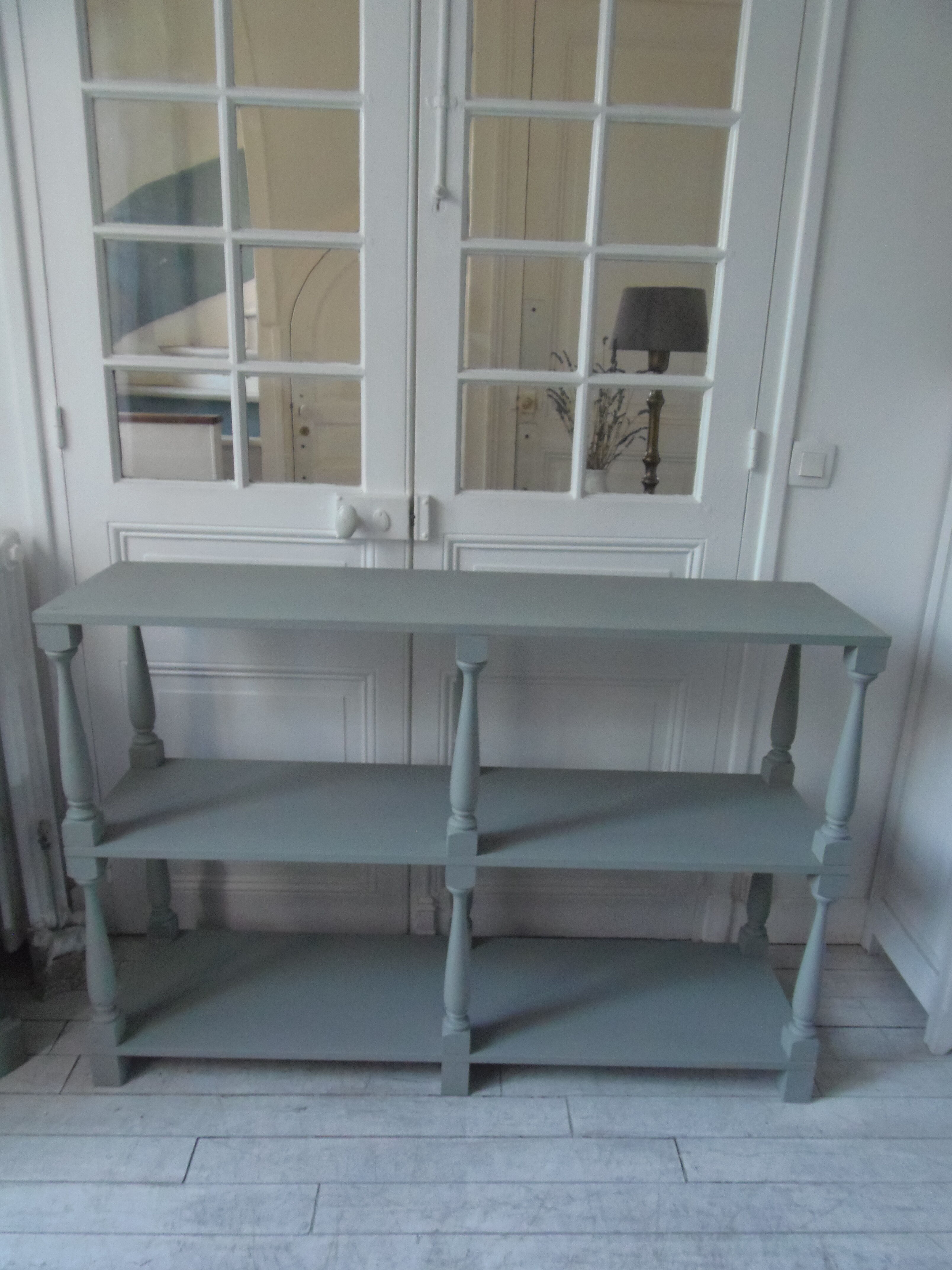 Console vintage 3 plateaux vert de gris