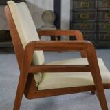 Modernist armchair in mahogany and skai 1940-1950