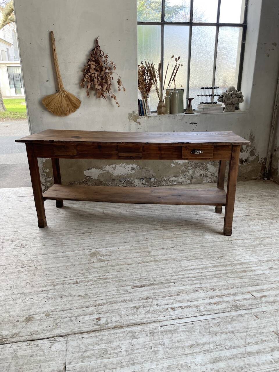 Drapery console table in pine