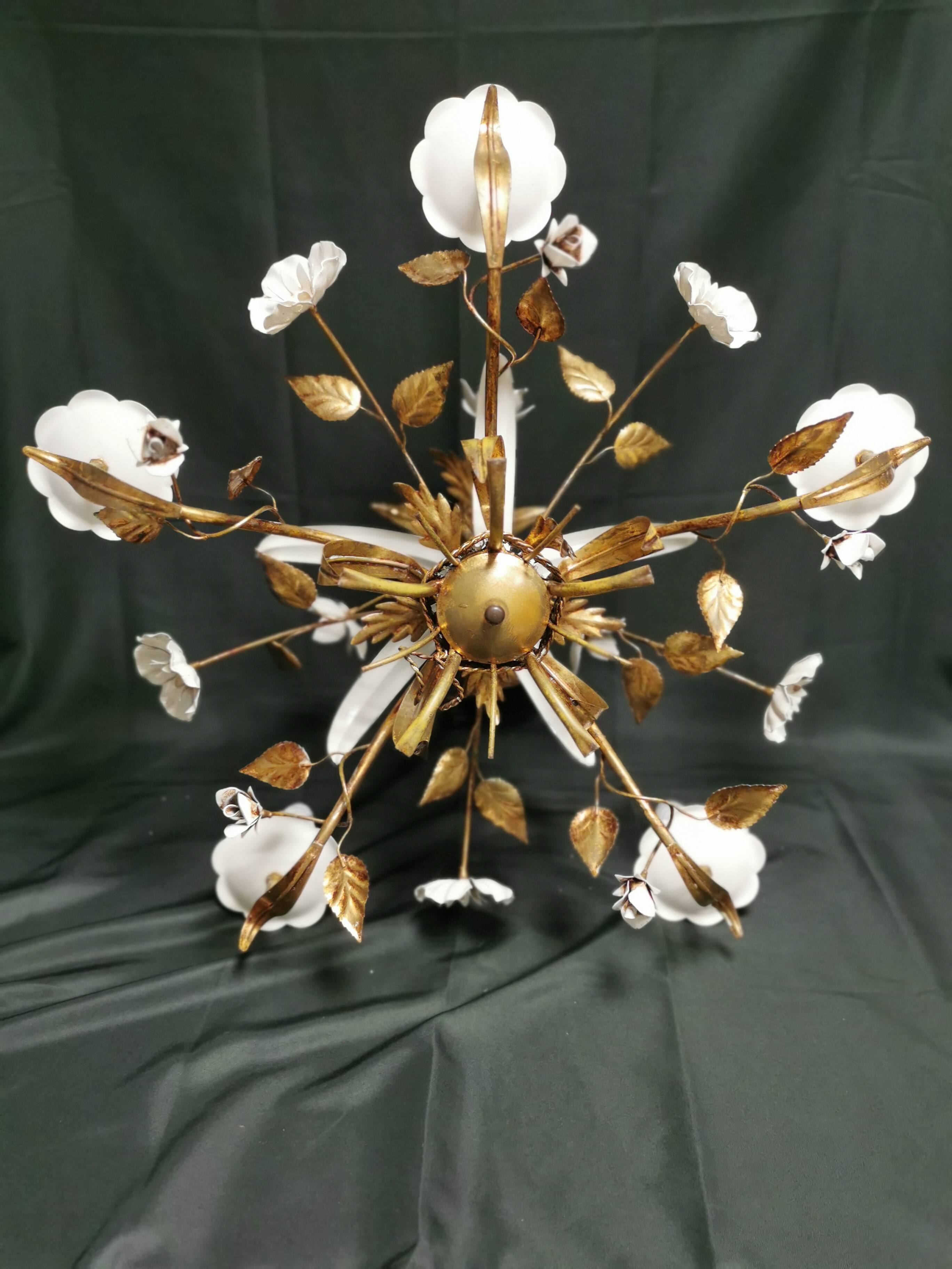Vintage flower chandelier by maison masca 1950, hollywood regency design pendant light