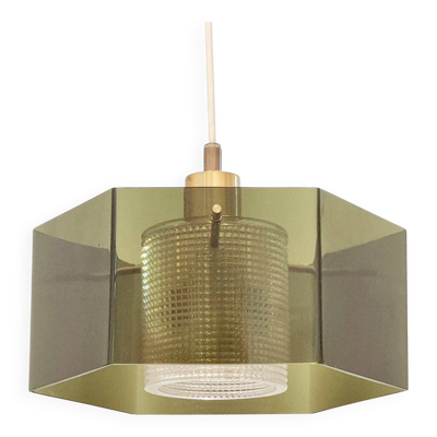 Lustre en verre et laiton scandinave du milieu du siècle par C. Fagerlund, années 1960.