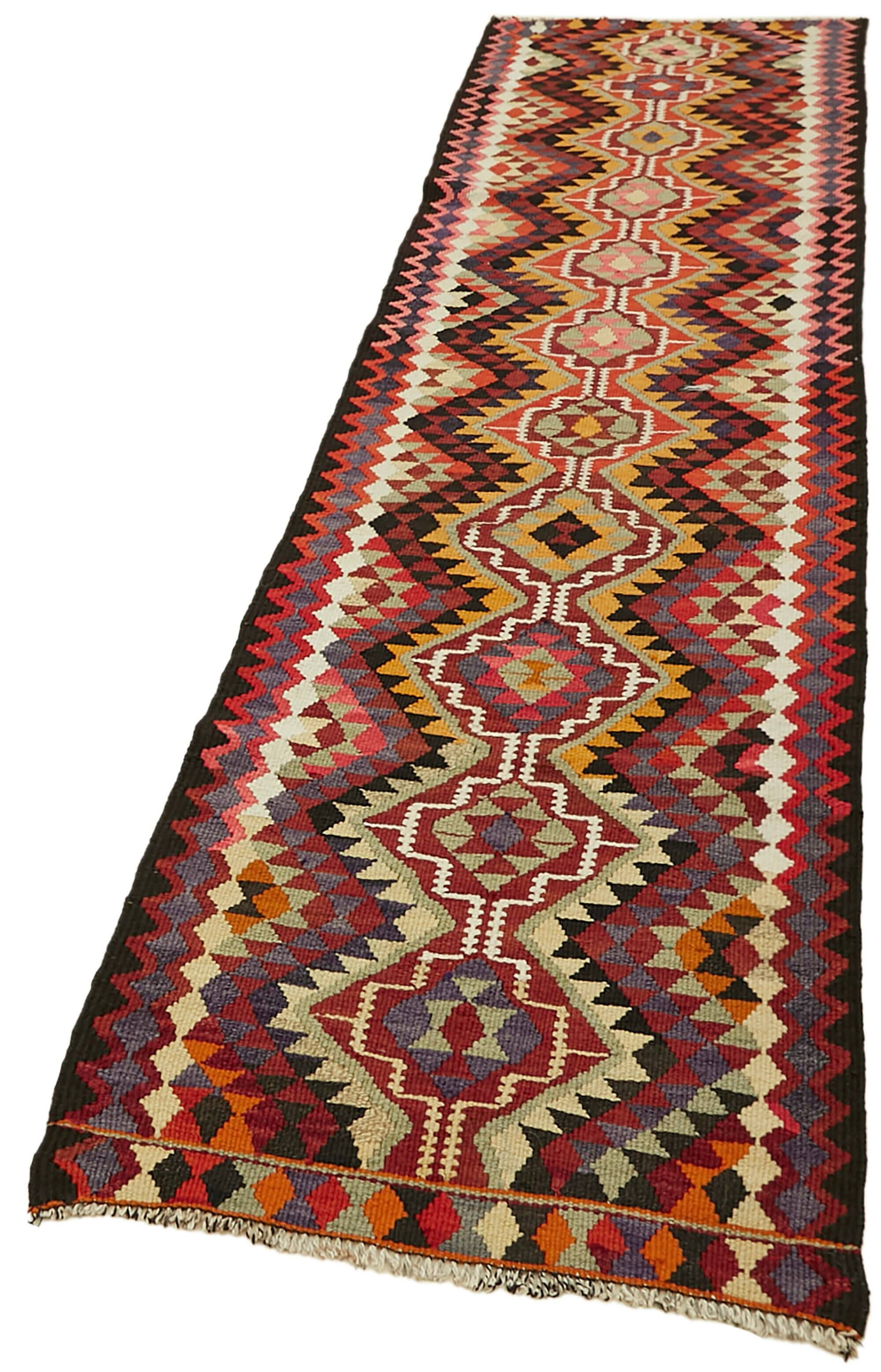 Turkish Handwoven Vintage Herki Kilim 88 cm x 336 cm
