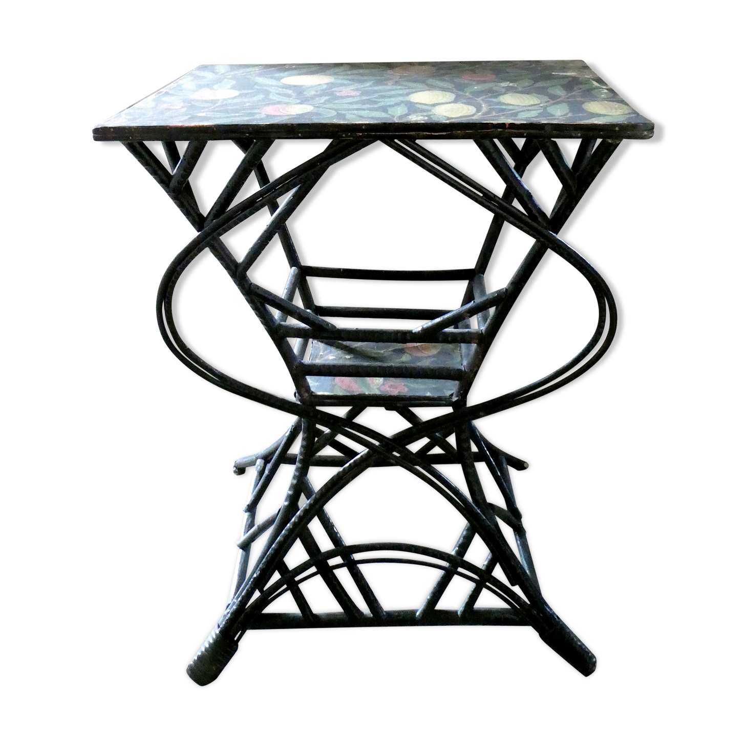 Side table, pedestal and blackened rattan, 1900 era