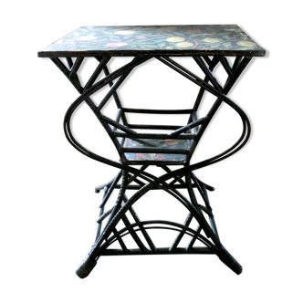 Side table, pedestal and blackened rattan, 1900 era