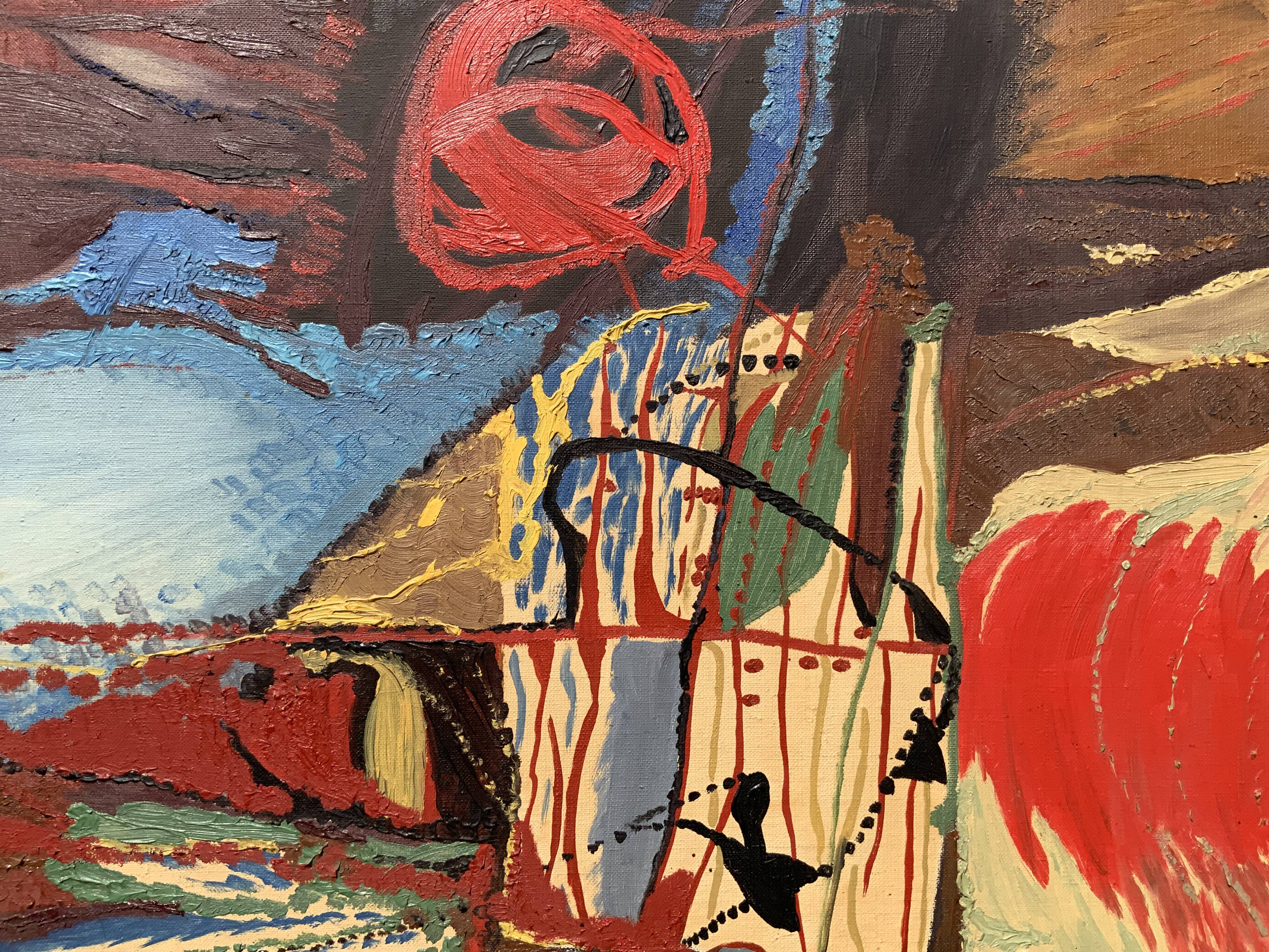Peintures à l'huile vintage abstraites sur toile "Simfoni", signées par Henny, 1967