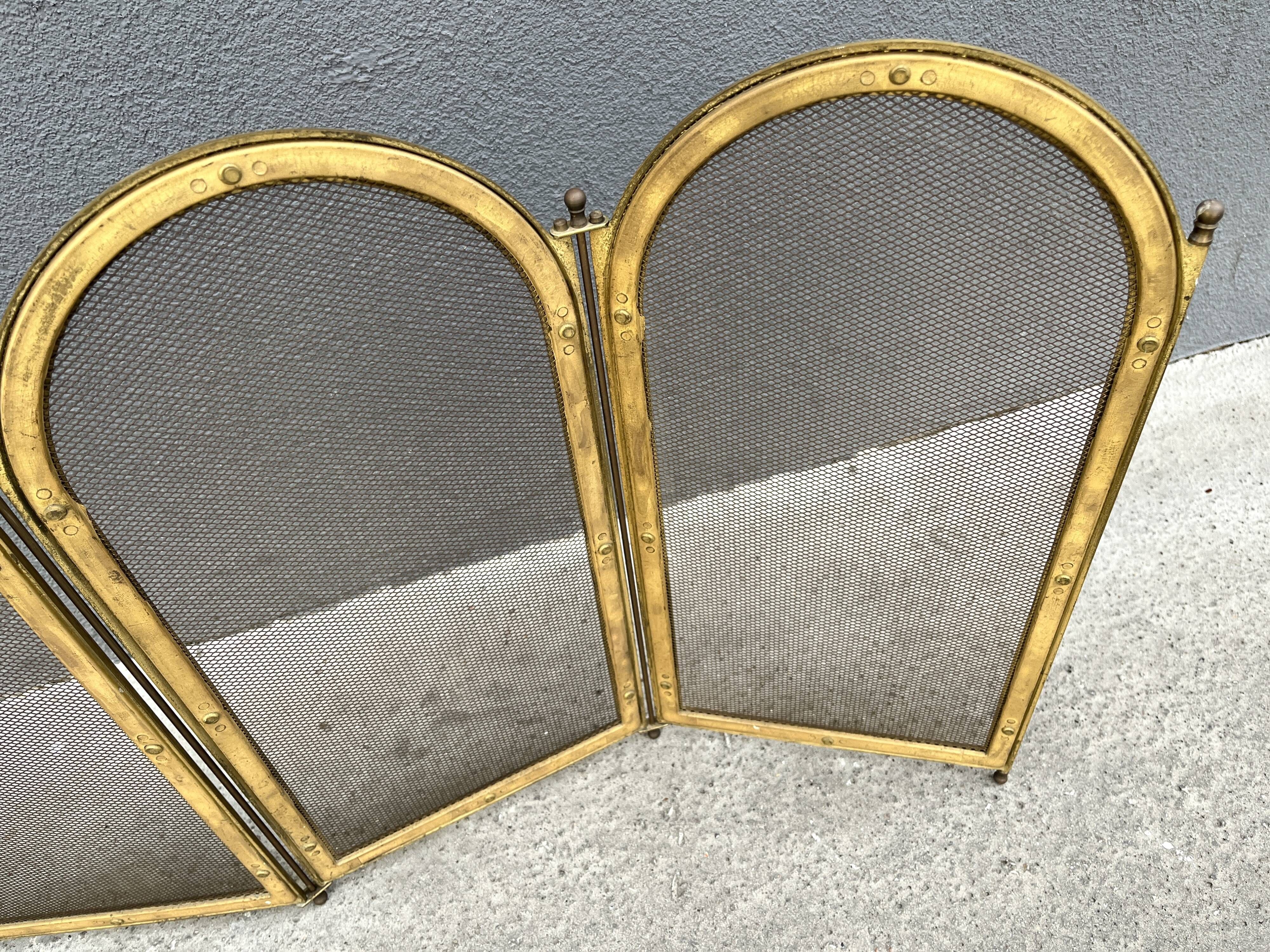 Écran De Cheminée Ancien En Laiton – 4 Panneaux à Détails Floraux – Protection étincelles