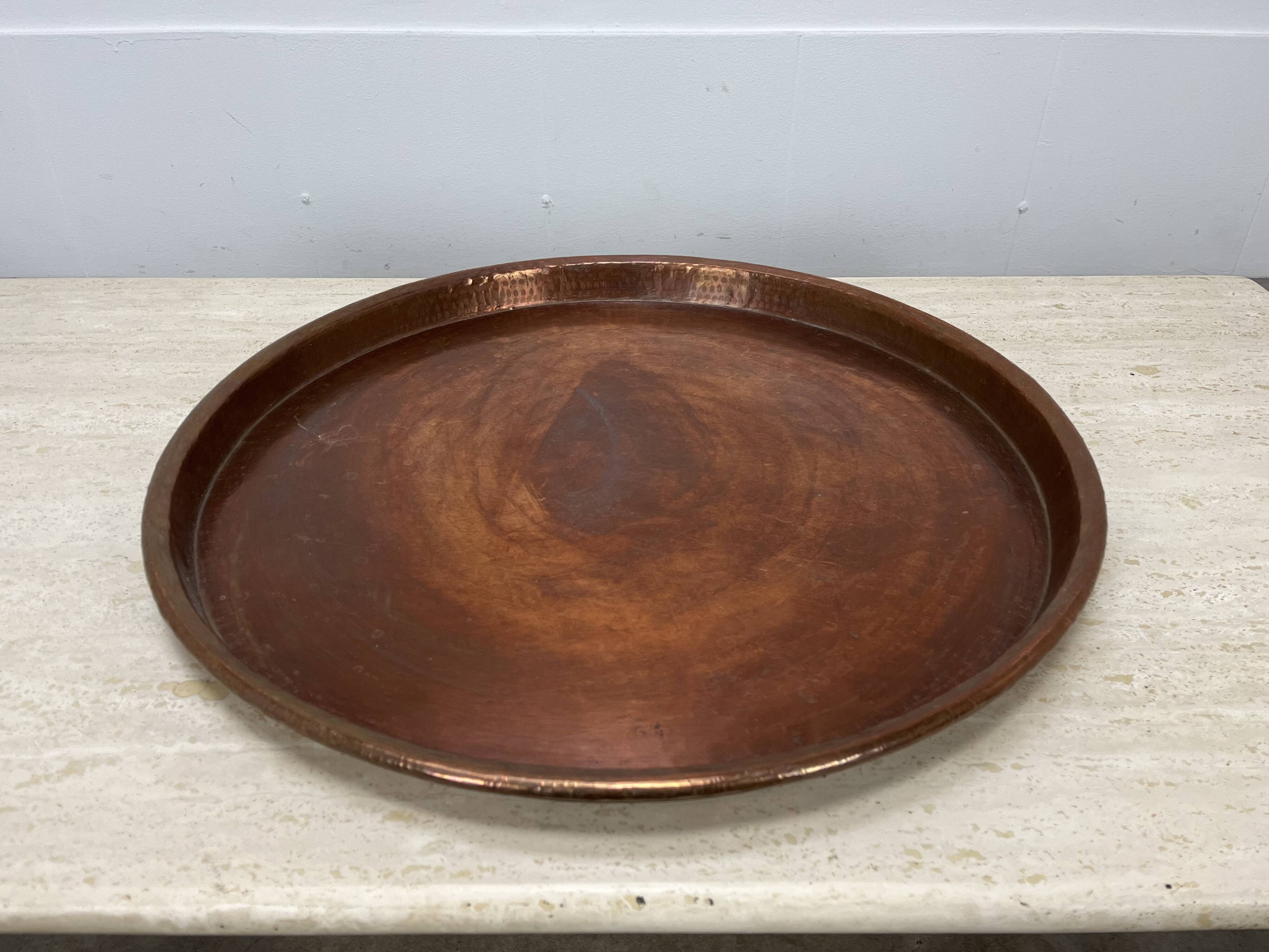 Vintage handcrafted XL round brass tray