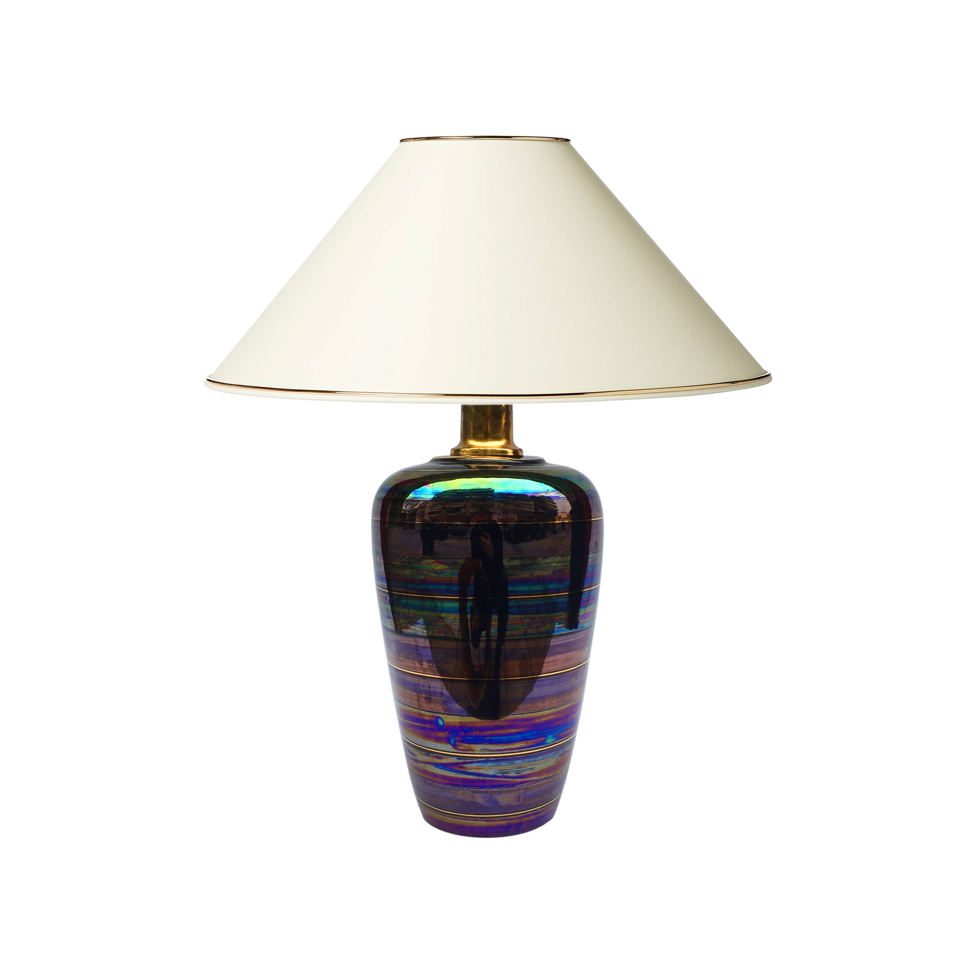 Iridescent ceramic table lamp 1970s vintage italian glazed