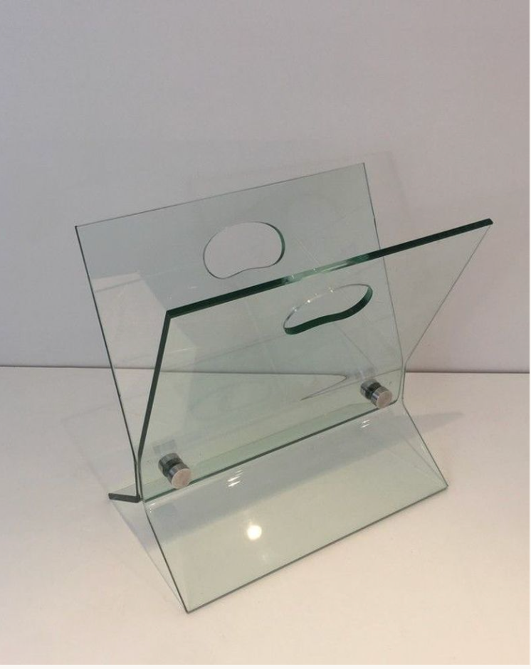 Design magazine holders in glass and brushed steel