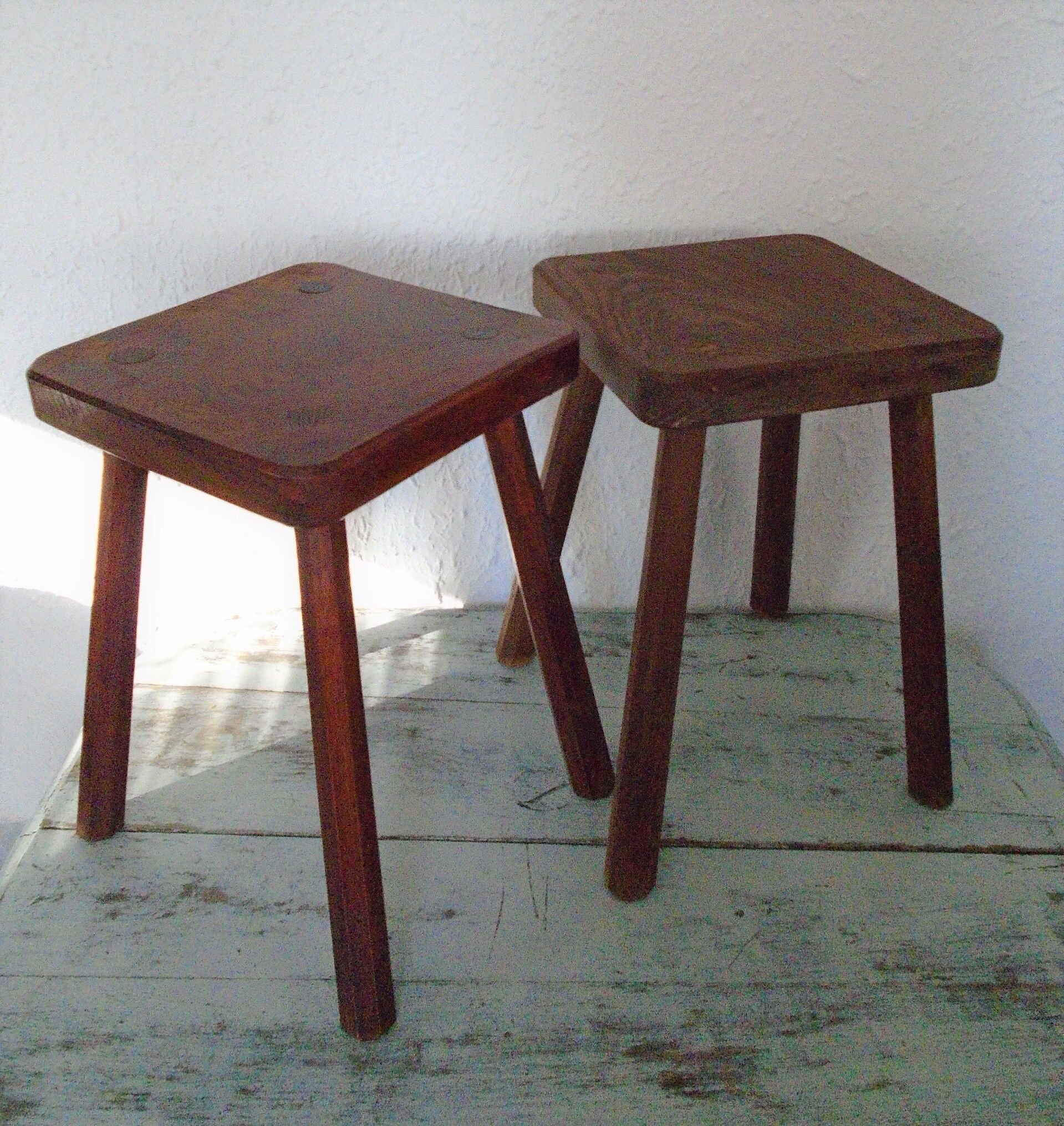 2 ancient brutalist wood stools