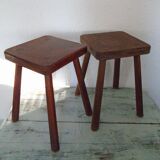 2 ancient brutalist wood stools
