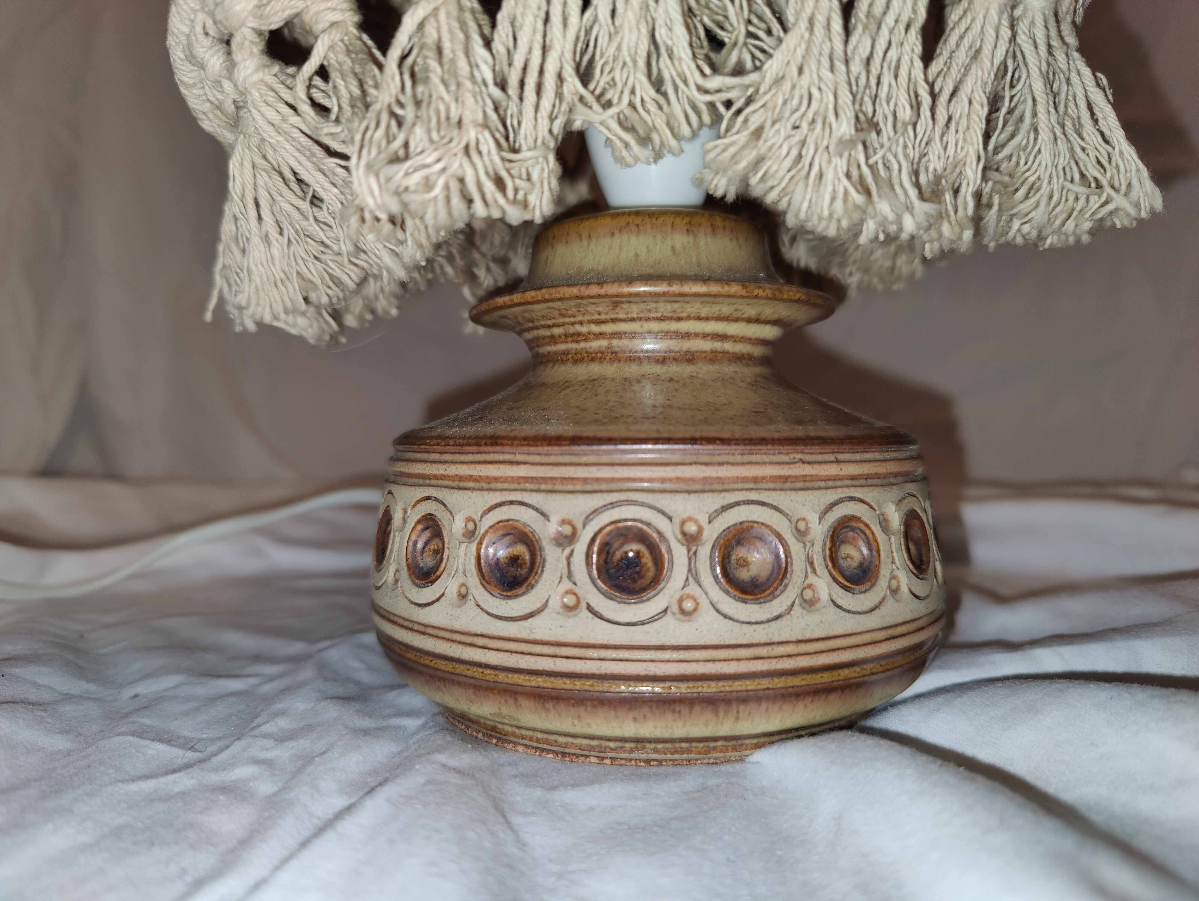 Vintage 70s Jersey Pottery ceramic lamp with macrame shade
