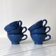 Lot de 6 tasses en grès artisanal émaillé bleu