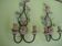 Pair of sconces, patinated metal sheets, glass flowers, 70s
